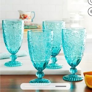 The Pioneer Woman Amelia 14.7-Ounce Teal Tea Goblets, Set of 4